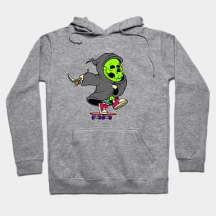 grim reaper on skateboard in cartoon style Hoodie